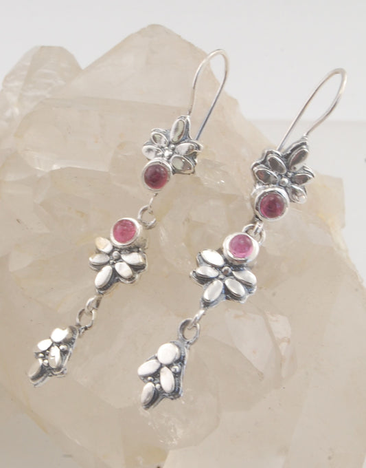 Pink Tourmaline Triple Flower Dangles