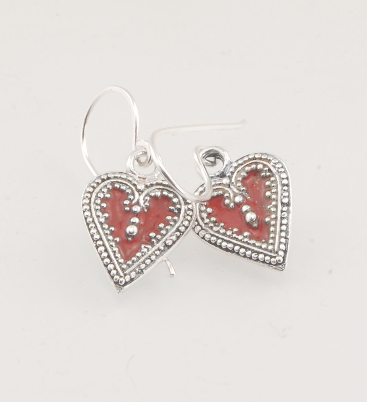 Victorian Hearts Dangle Earrings with Vitreous Enamel