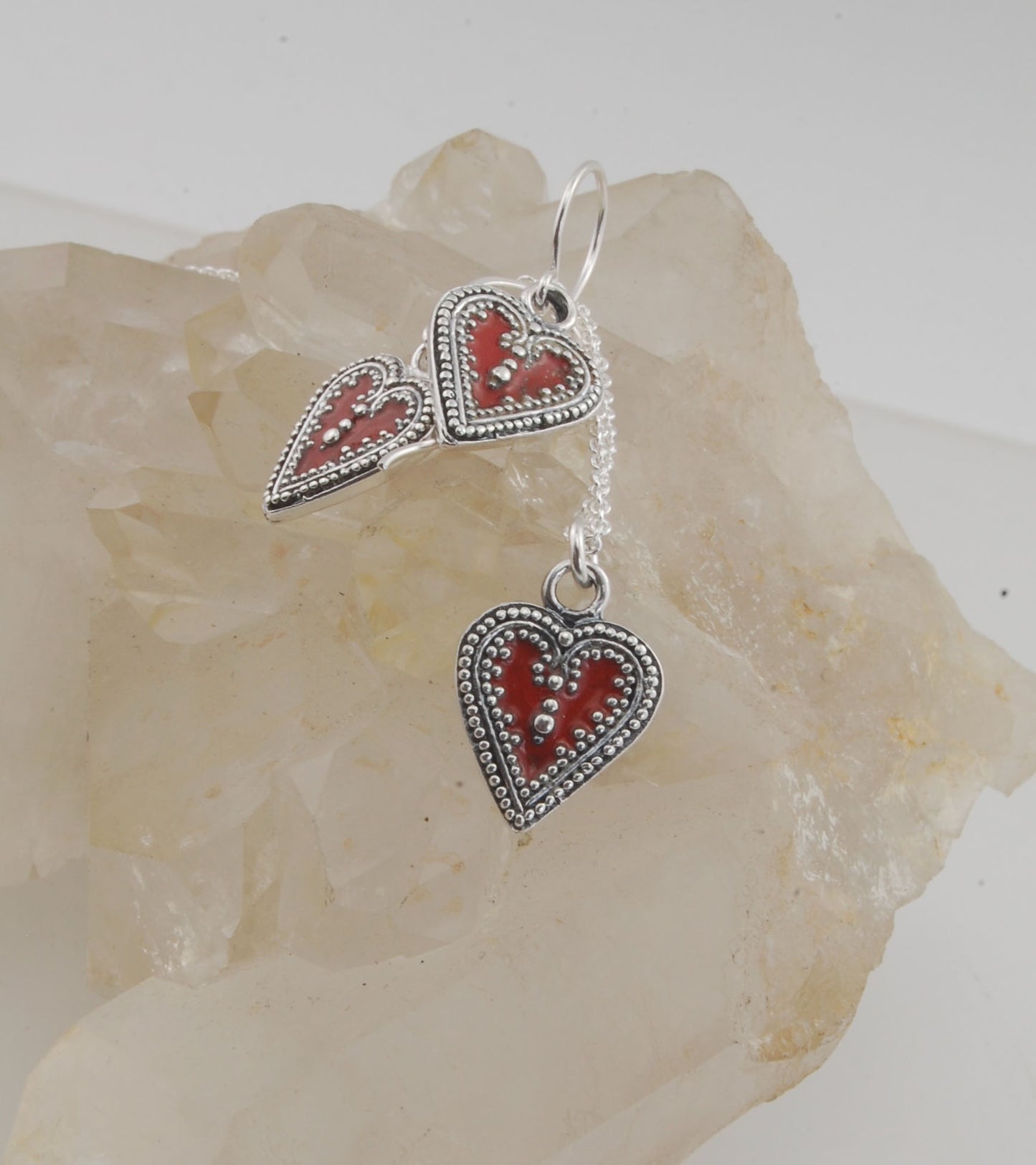 Victorian Heart Cast Granulation Sterling Silver Pendant - Oxidized or Enameled