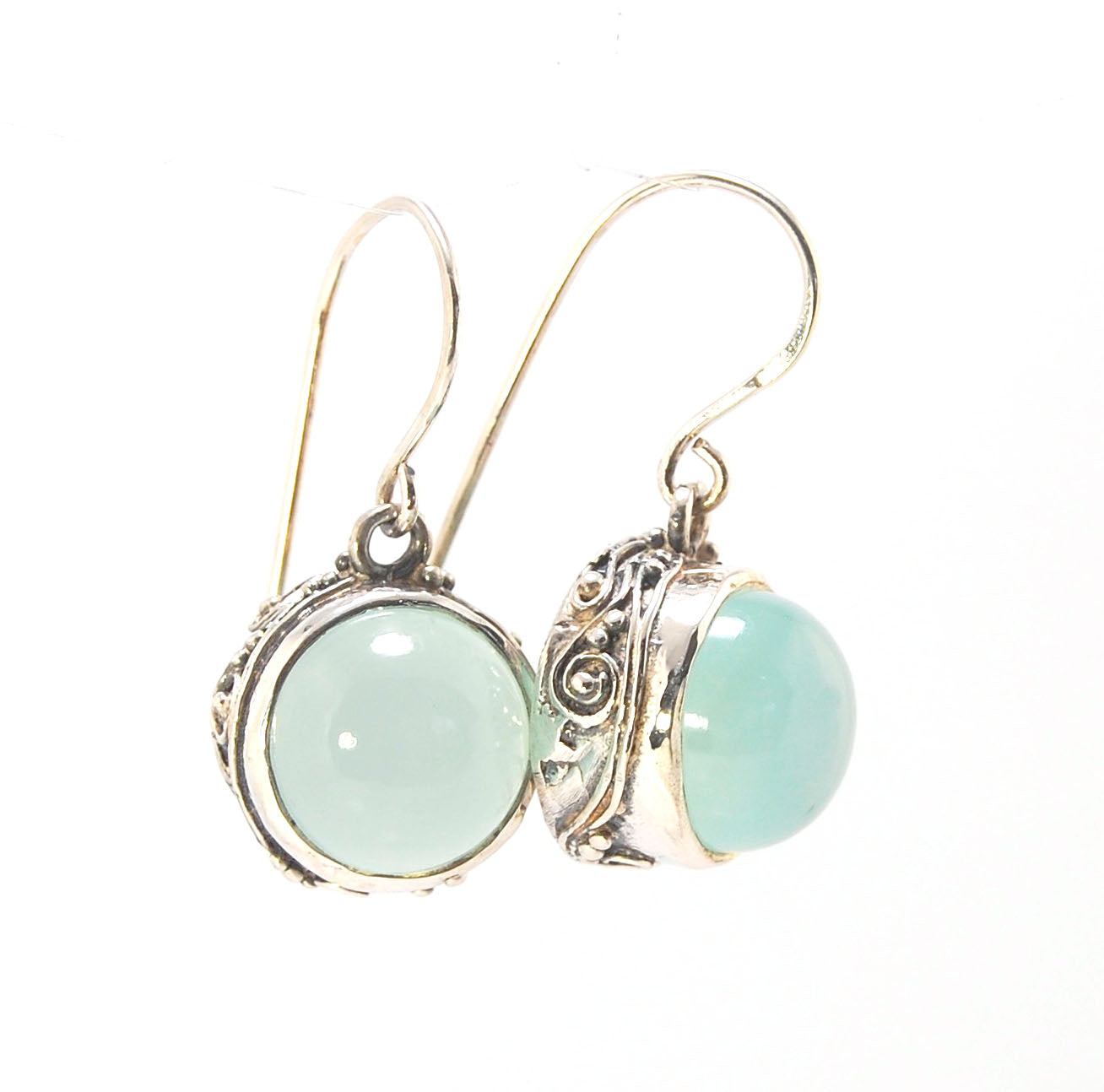 Round Swirled Sterling  Silver Dangle Earring - 15mm - in your choice of stone