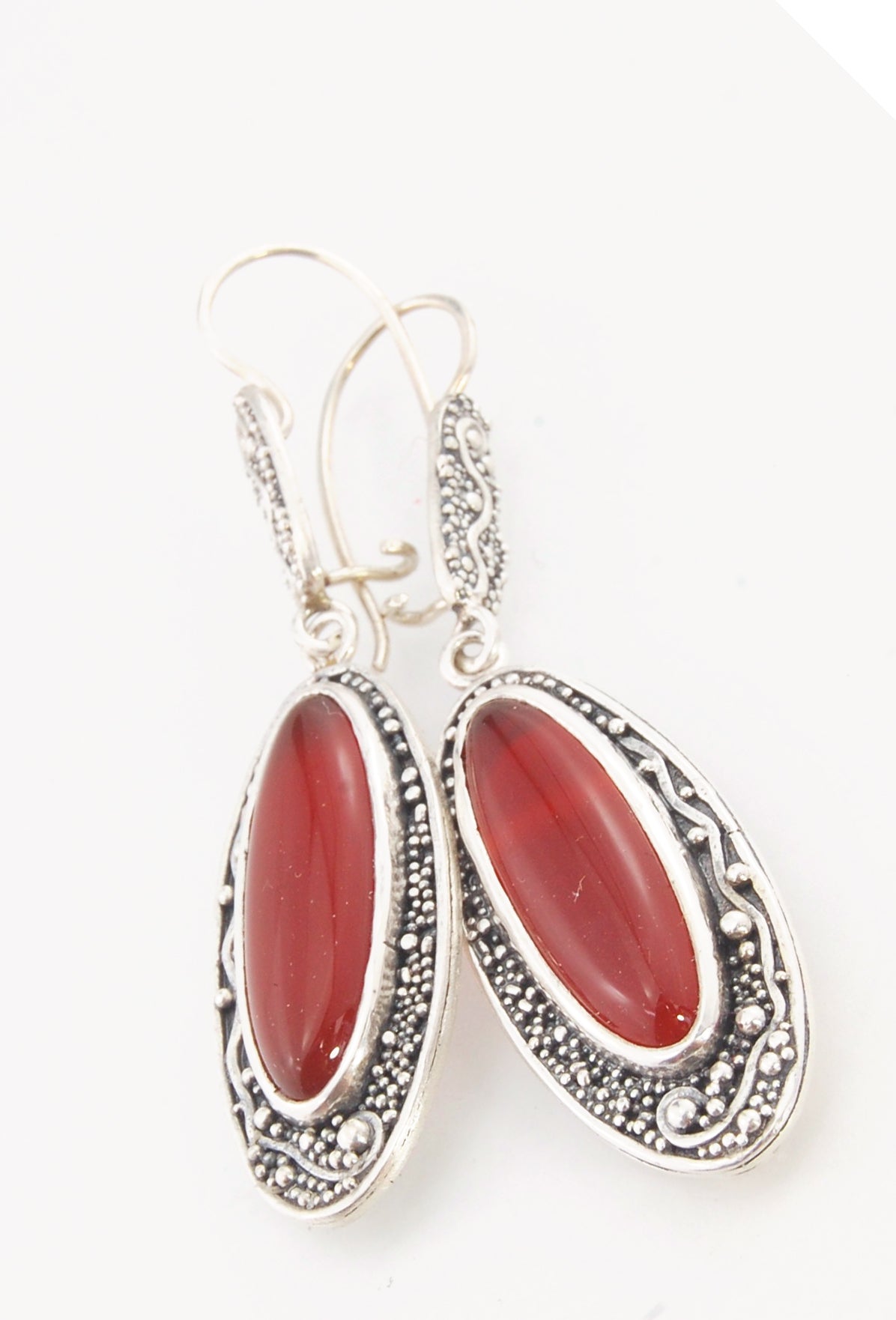 Carnelian Long Dangle Earrings with Fine Silver Granulation