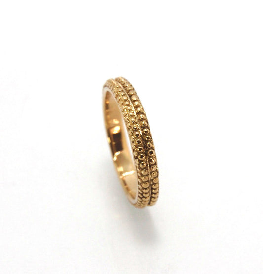 Double Row Granulation Band - Silver, 14k Yellow or 18k yellow Gold This is cast from a granulated original and is pictured in 14k yellow gold, but I can also cast this in Sterling or 18k yellow. Or would be happy to make a similar design for you in origi