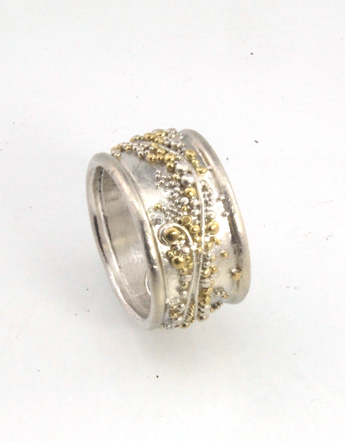 Cosmic Waves 18k and Fine Silver Granulation Ring   - 7mm or 11mm wide