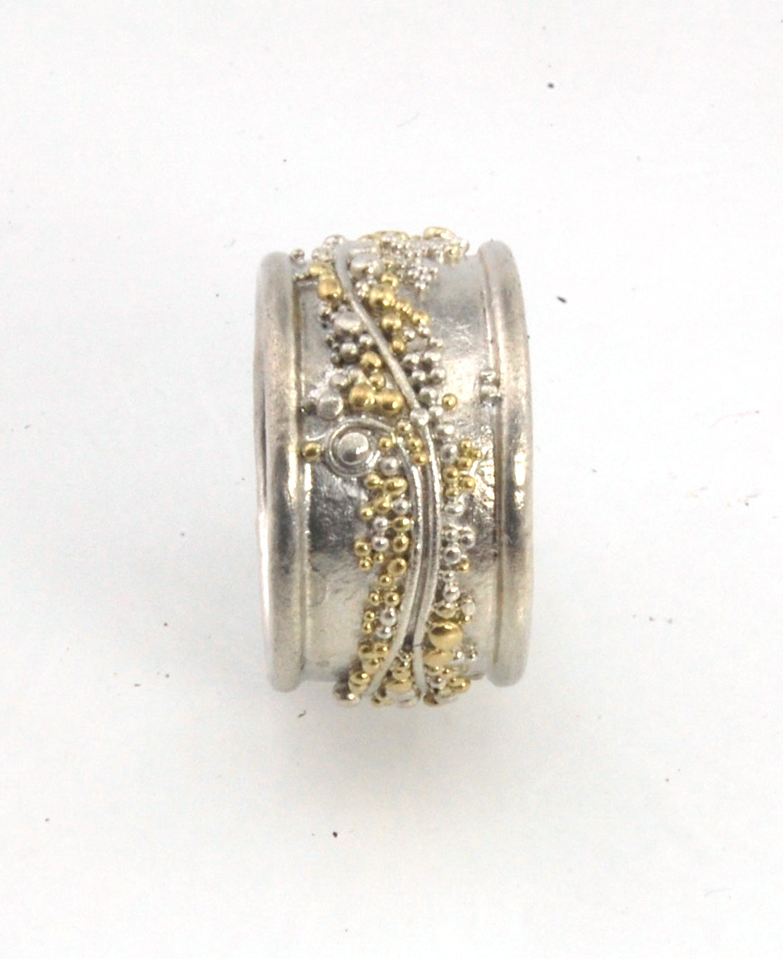 Cosmic Waves 18k and Fine Silver Granulation Ring   - 7mm or 11mm wide