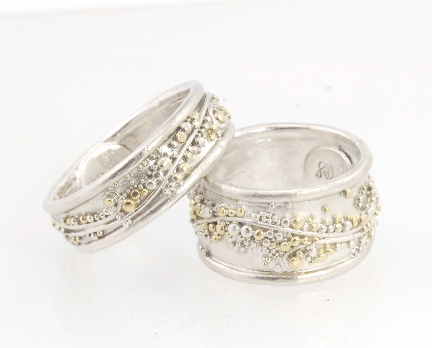 Cosmic Waves 18k and Fine Silver Granulation Ring   - 7mm or 11mm wide