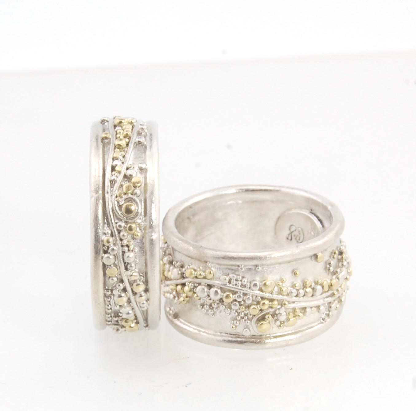 Cosmic Waves 18k and Fine Silver Granulation Ring   - 7mm or 11mm wide