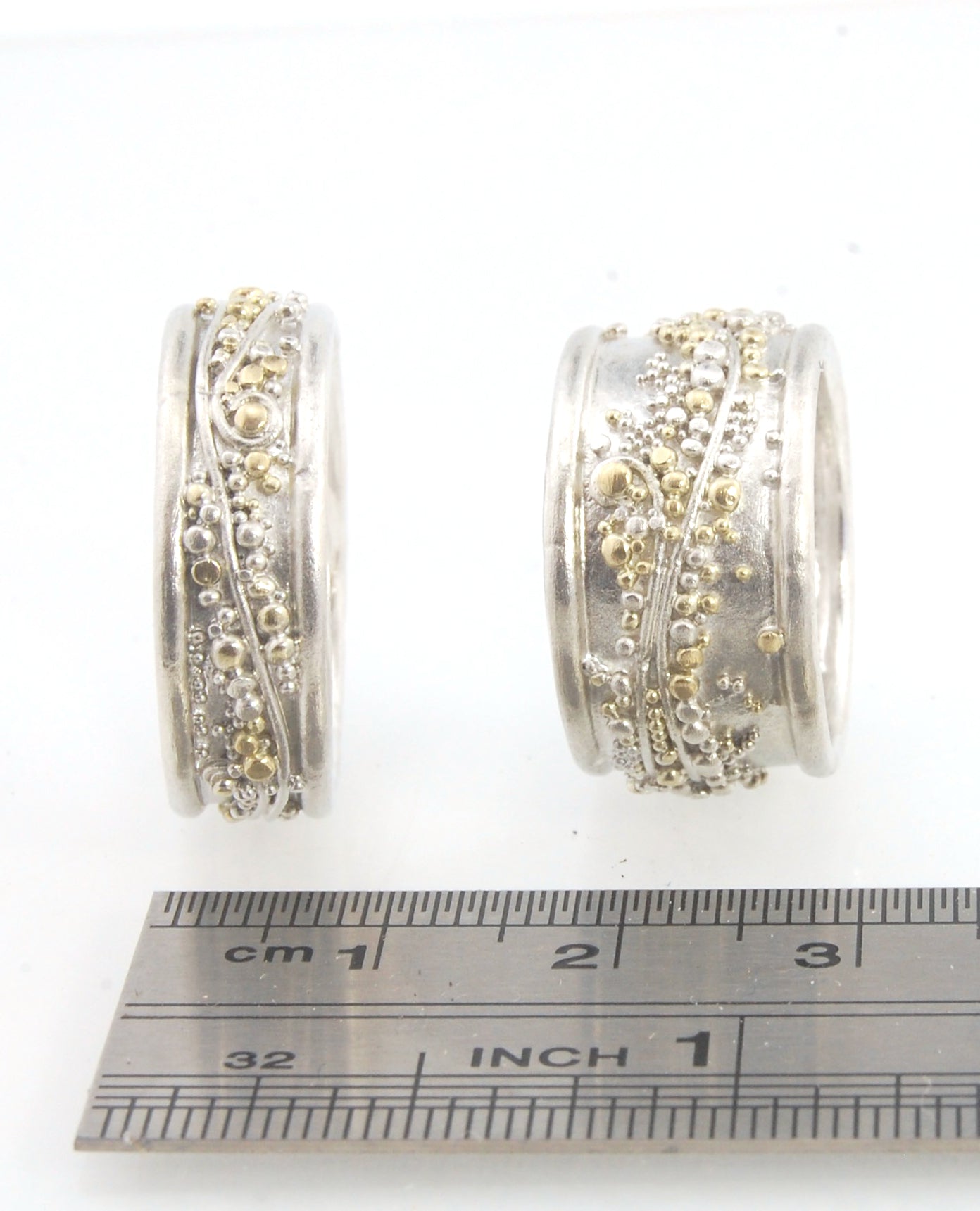 Cosmic Waves 18k and Fine Silver Granulation Ring   - 7mm or 11mm wide