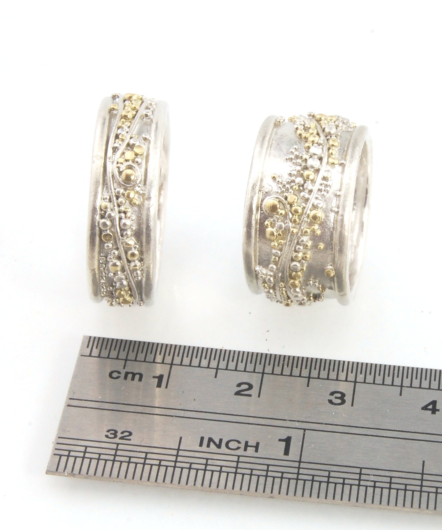 Cosmic Waves 18k and Fine Silver Granulation Ring   - 7mm or 11mm wide