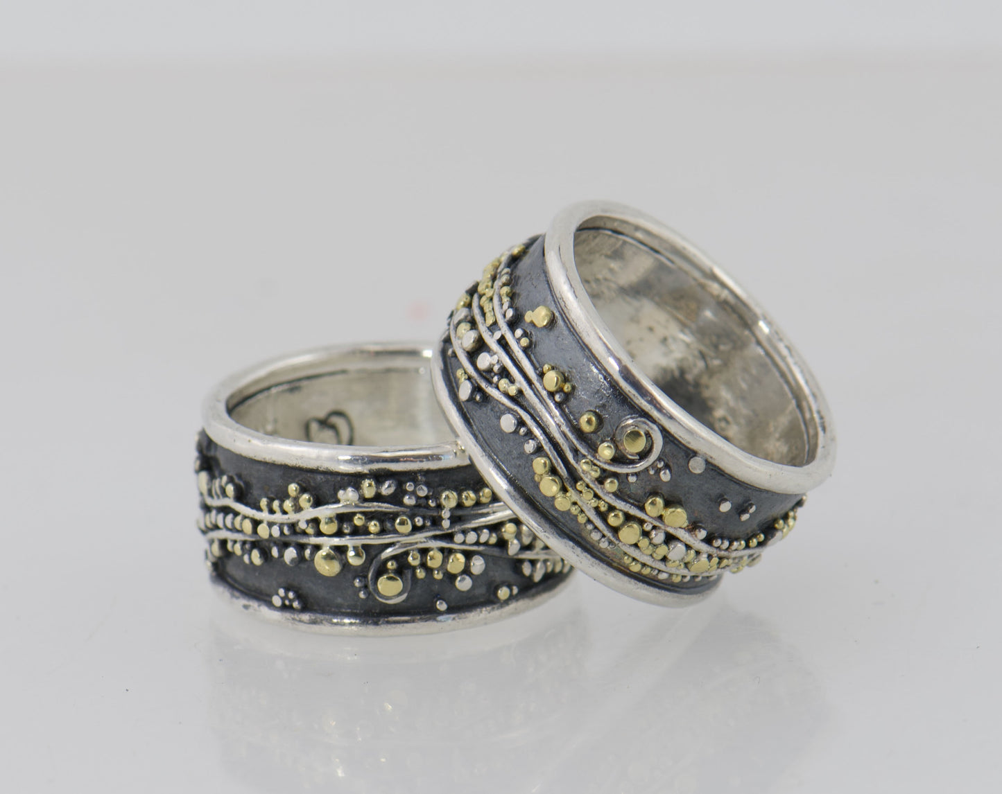 Cosmic Waves 18k and Fine Silver Granulation Ring   - 7mm or 11mm wide