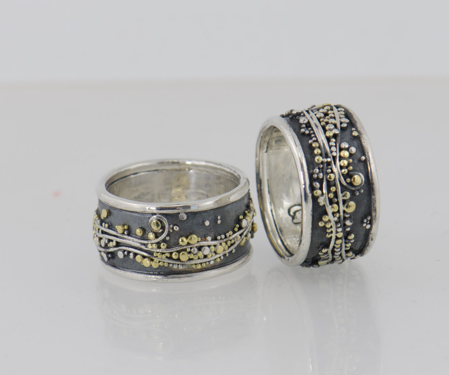 Cosmic Waves 18k and Fine Silver Granulation Ring   - 7mm or 11mm wide