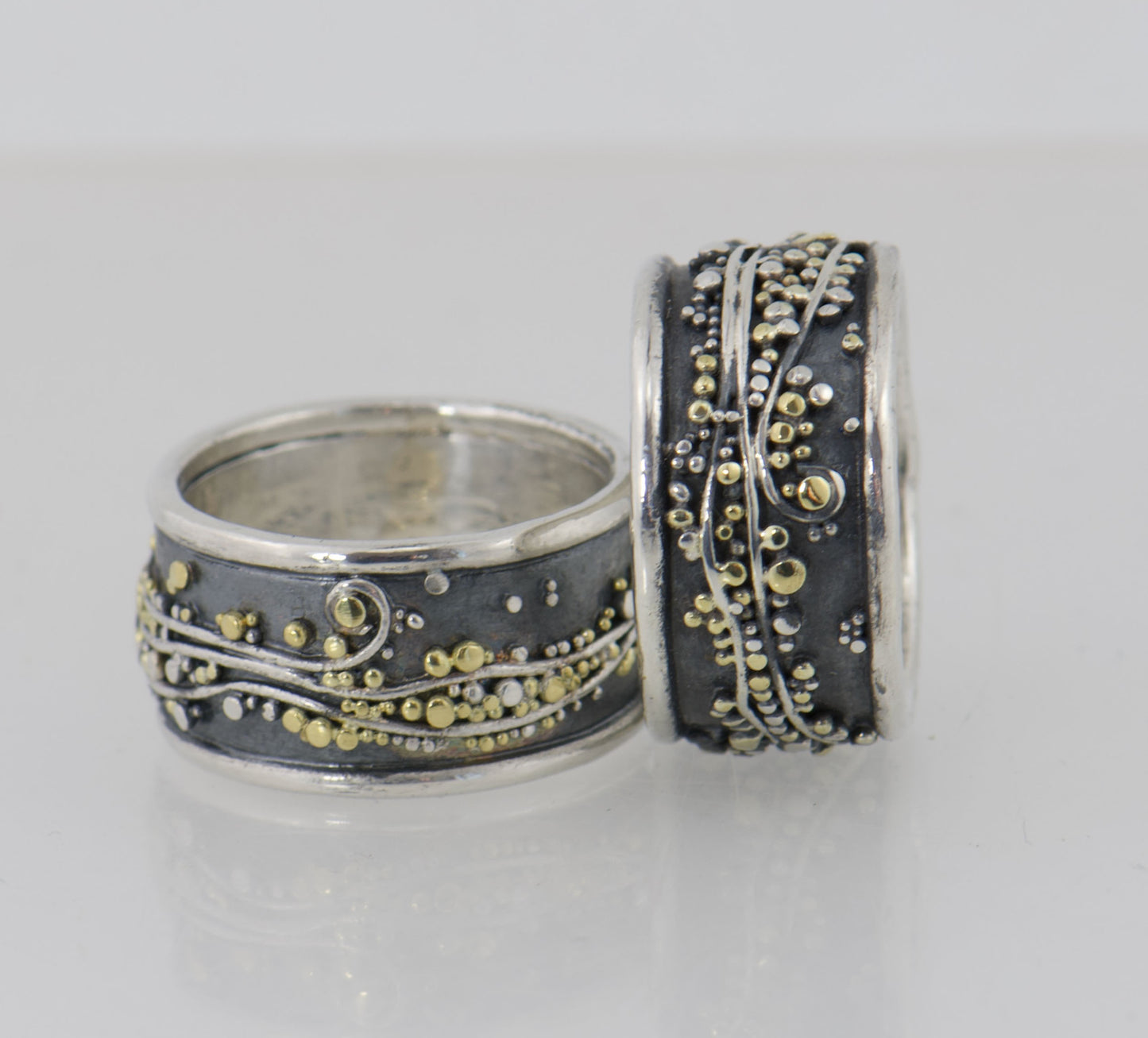 Cosmic Waves 18k and Fine Silver Granulation Ring   - 7mm or 11mm wide