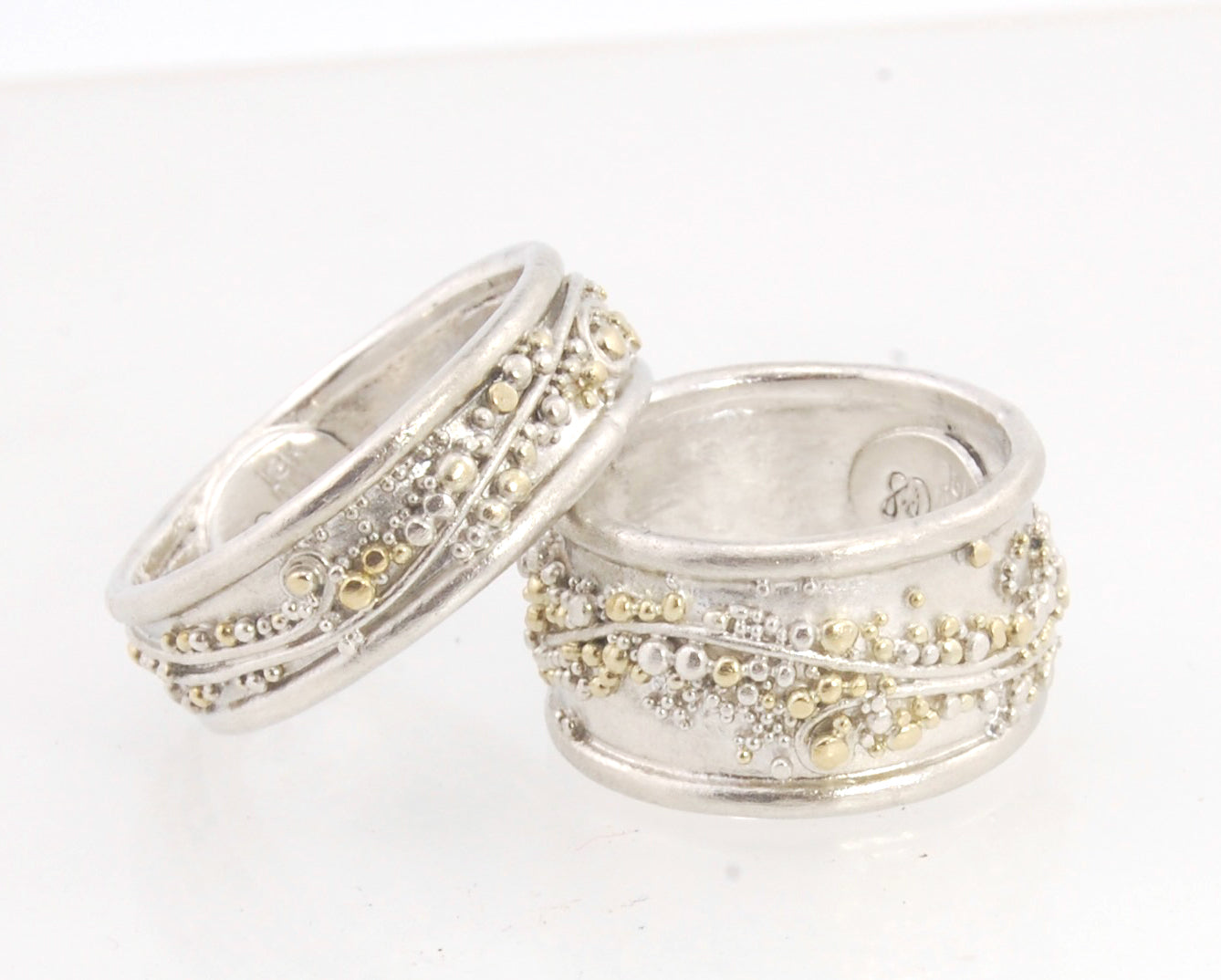 Cosmic Waves 18k and Fine Silver Granulation Ring   - 7mm or 11mm wide