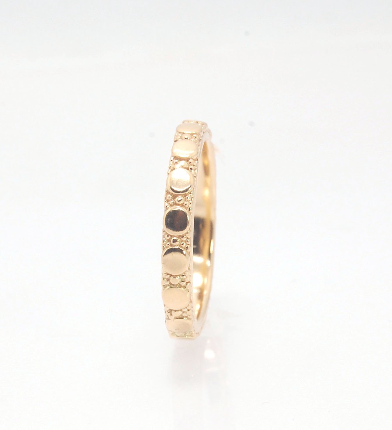 Disc Pattern Eternity Band - Order in 14k, 18k or Sterling This is a 3mm patterned band with small circular disk granules and small round granules around the whole band. This is a cast version of a striking and fun band I originally made in fine silver us