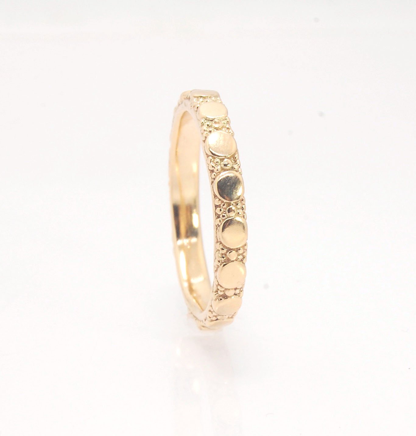 Disc Pattern Eternity Band - Order in 14k, 18k or Sterling This is a 3mm patterned band with small circular disk granules and small round granules around the whole band. This is a cast version of a striking and fun band I originally made in fine silver us