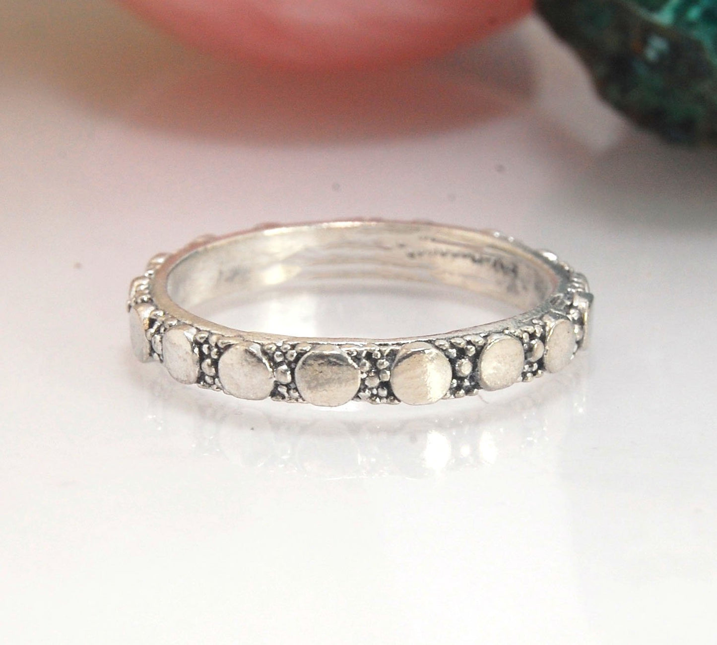 Disc Pattern Eternity Band - Order in 14k, 18k or Sterling This is a 3mm patterned band with small circular disk granules and small round granules around the whole band. This is a cast version of a striking and fun band I originally made in fine silver us