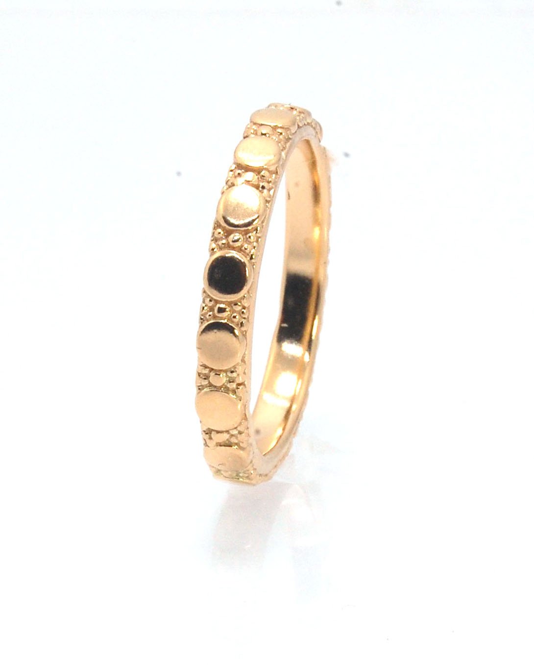 Disc Pattern Eternity Band - Order in 14k, 18k or Sterling This is a 3mm patterned band with small circular disk granules and small round granules around the whole band. This is a cast version of a striking and fun band I originally made in fine silver us