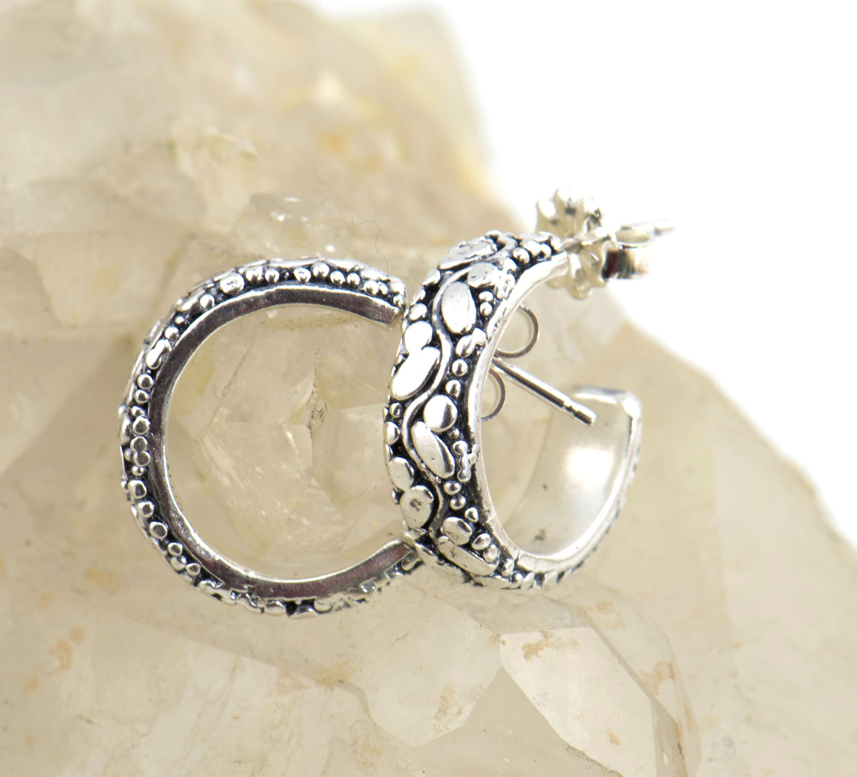 Oval Dots Hoop Post Earrings - Sterling Silver-in 3 sizes