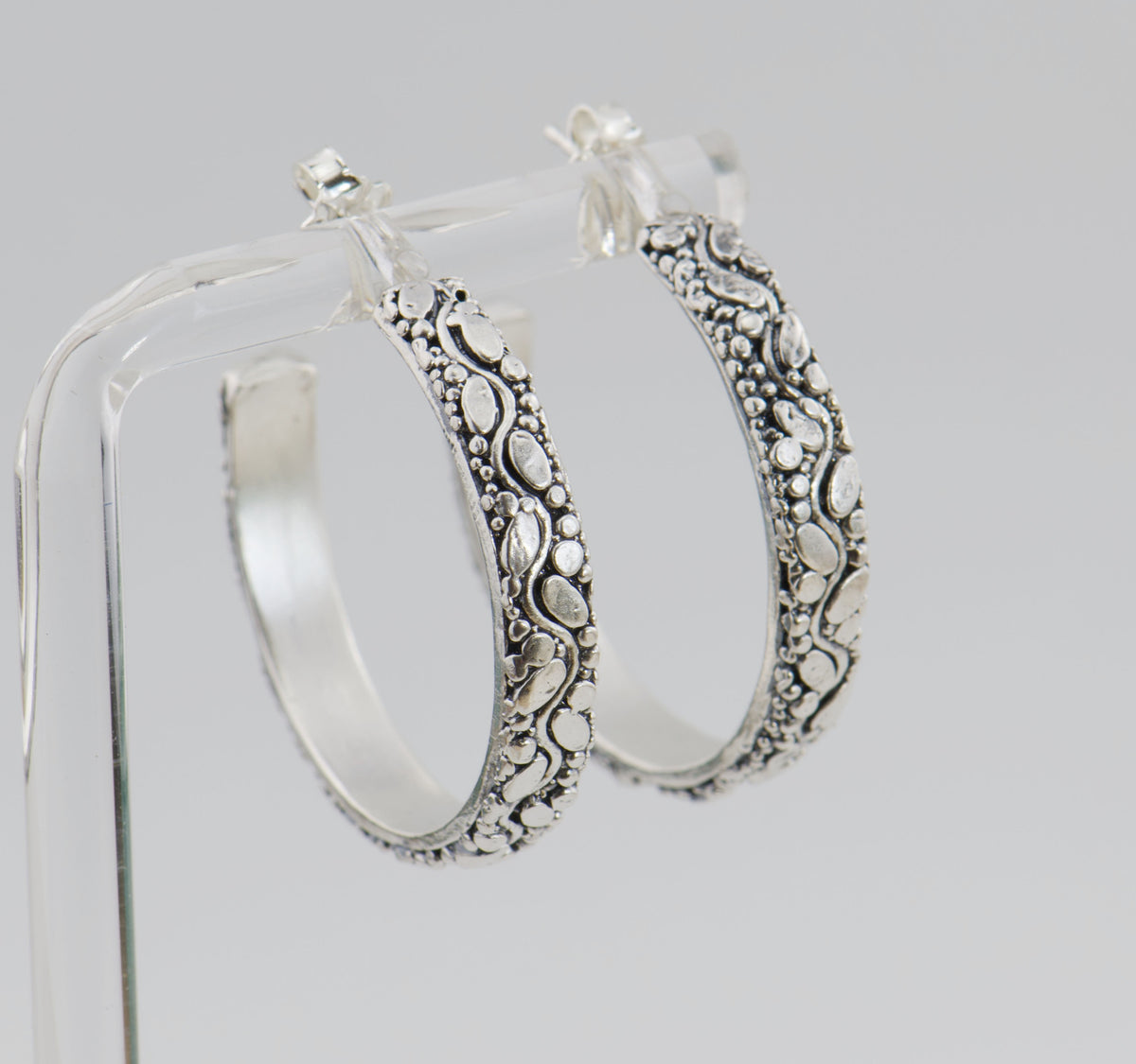 Oval Dots Hoop Post Earrings - Sterling Silver-in 3 sizes