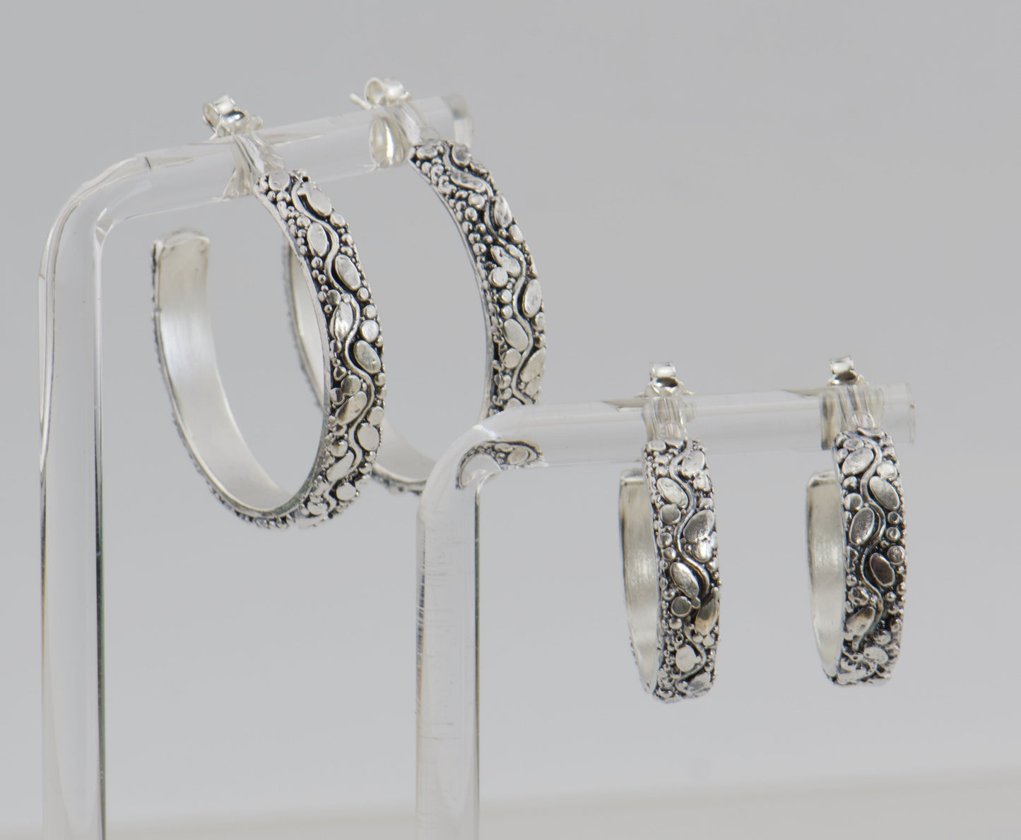 Oval Dots Hoop Post Earrings - Sterling Silver-in 3 sizes