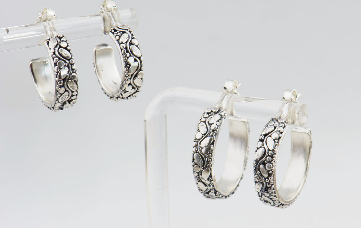 Oval Dots Hoop Post Earrings - Sterling Silver-in 3 sizes