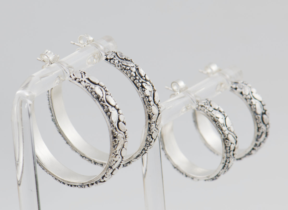 Oval Dots Hoop Post Earrings - Sterling Silver-in 3 sizes