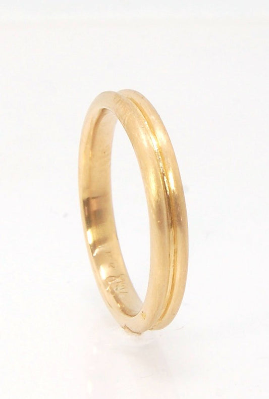 2 Rim 3.3mm Wide Band - Sterling silver, 14k or 18k yellow gold This is a narrow, 3.3mm, 2 rim band cast from a wax carving turned on a lathe. These are so much fun to make and I have several variations of different rims and widths available. I then take