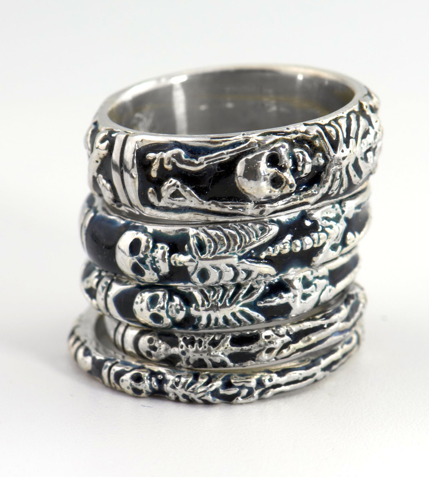 ENAMELED Memento Mori Skeleton Ring in Sterling -2.7mm-8mm - Choose from 5 Designs