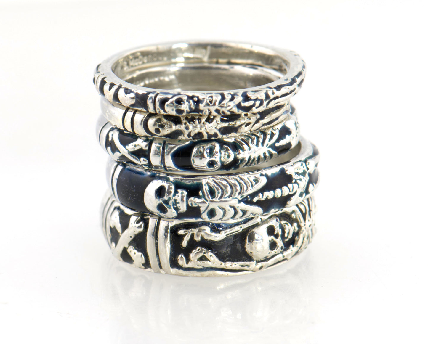 ENAMELED Memento Mori Skeleton Ring in Sterling -2.7mm-8mm - Choose from 5 Designs