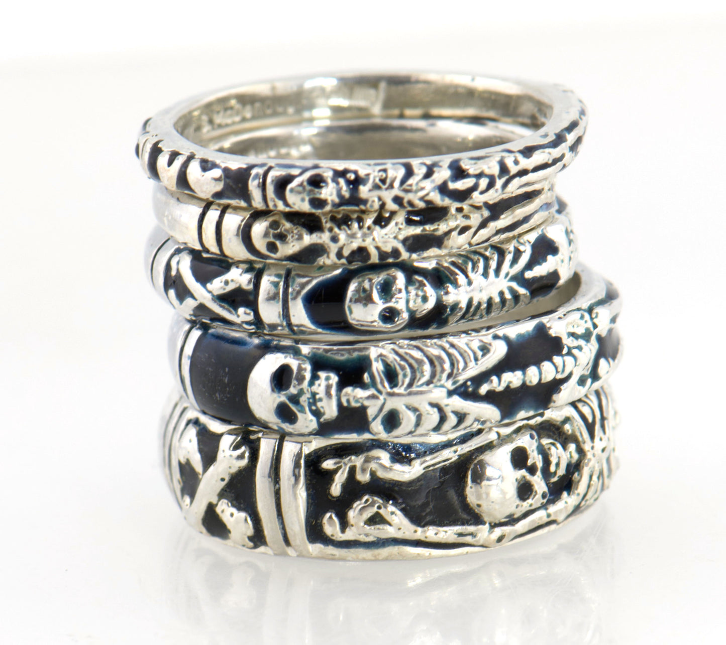 ENAMELED Memento Mori Skeleton Ring in Sterling -2.7mm-8mm - Choose from 5 Designs