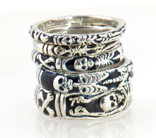 ENAMELED Memento Mori Skeleton Ring in Sterling -2.7mm-8mm - Choose from 5 Designs
