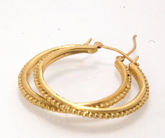 Etruscan hoops in 14k Gold - Large-SQ6408116 These 14k yellow gold hoops are cast in my studio (actually on the deck as casting needs good ventilation) from a granulated master for a limited edition series of hoops. I use fine silver for the original gran