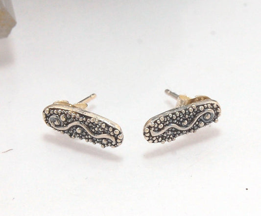 Seaweed Post Earrings - Large -in Sterling Silver or 14k gold These are the largest of my 2 seaweed detailed post earrings and are cast in sterling from an original granulated pair I designed to go with my Seaweed Collection.Cast in sterling using the pro