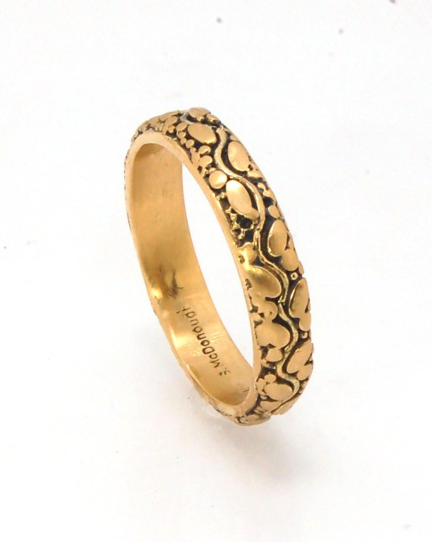 Oval Dot Pattern Band - 4.7mm - Order in any size -14k, 18k, Fine Silver or Sterling This is a 4.7 mm wide patterned band with ovals and heavy granules around a wavy center line.This is a cast version of a fun wavy patterned band with ovals and larger gra