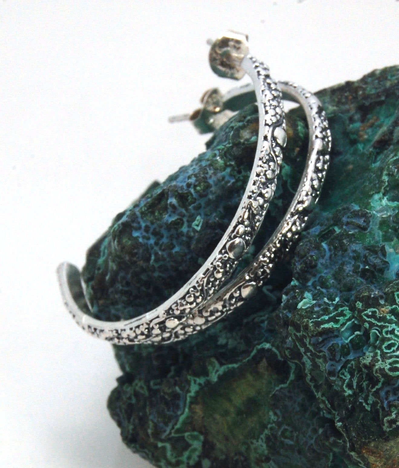 Milky Way Crescent Posts - Sterling - Large These post earrings in the form of a large crescent are made from my Milkyway pattern with heavy granules and ingot slices. These earrings have a post and ear nut.I made the original band in Fine silver using th