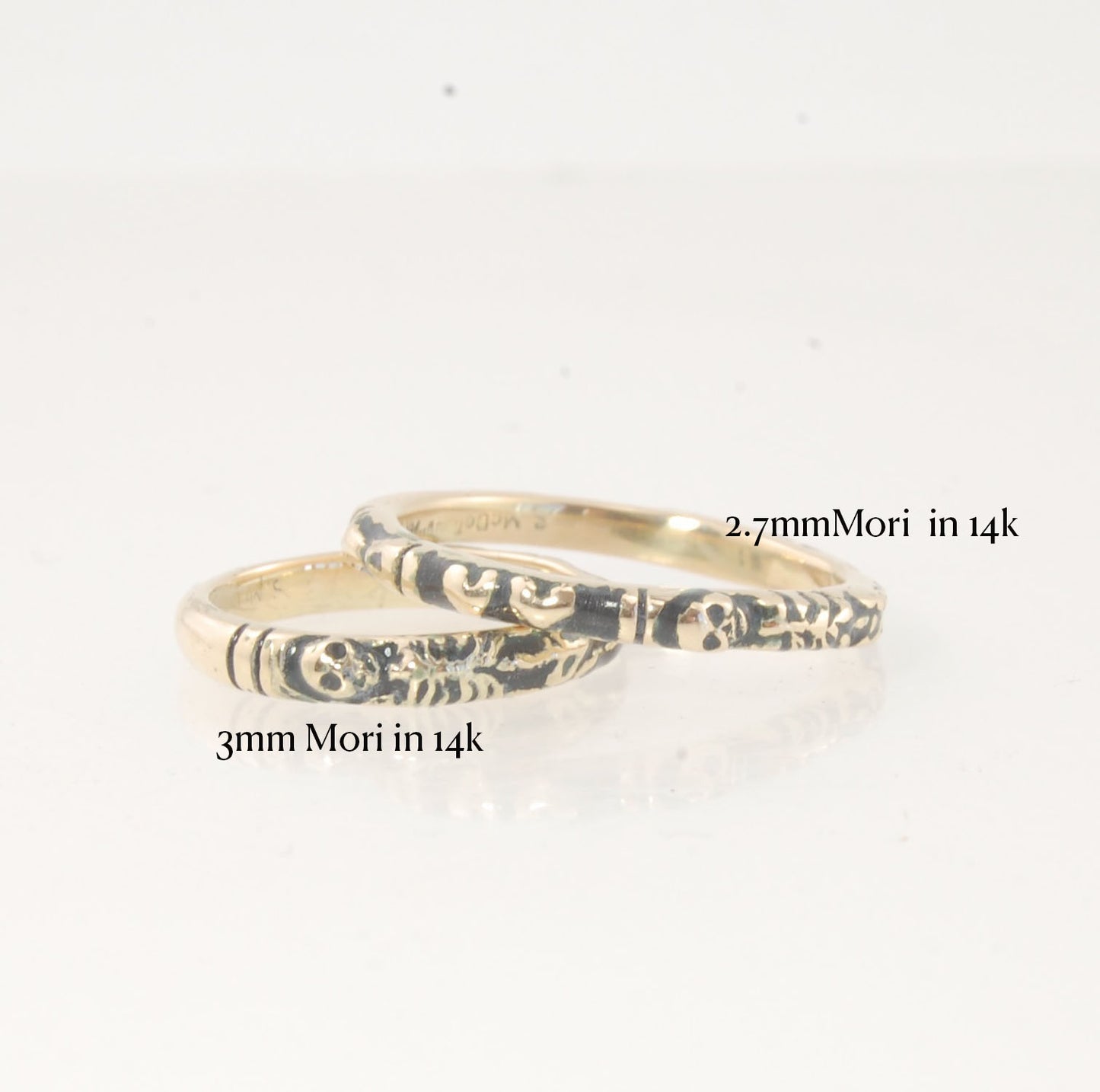 Memento Mori Skeleton Ring in 14k gold with Black enamel  - 2.7mm