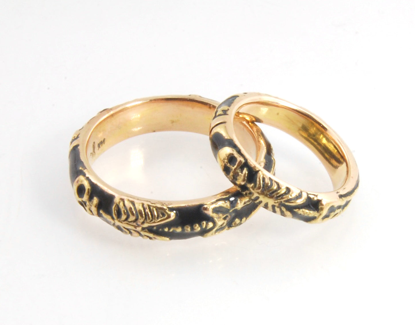 ENAMELED 14K Yellow Gold Memento Mori Skeleton Ring  -2.7mm-8mm - Choose from 5 Designs (Copy)