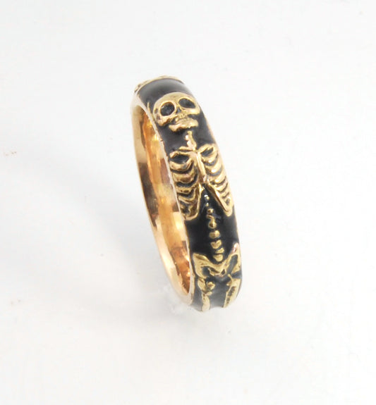 ENAMELED 14K Yellow Gold Memento Mori Skeleton Ring  -2.7mm-8mm - Choose from 5 Designs (Copy)