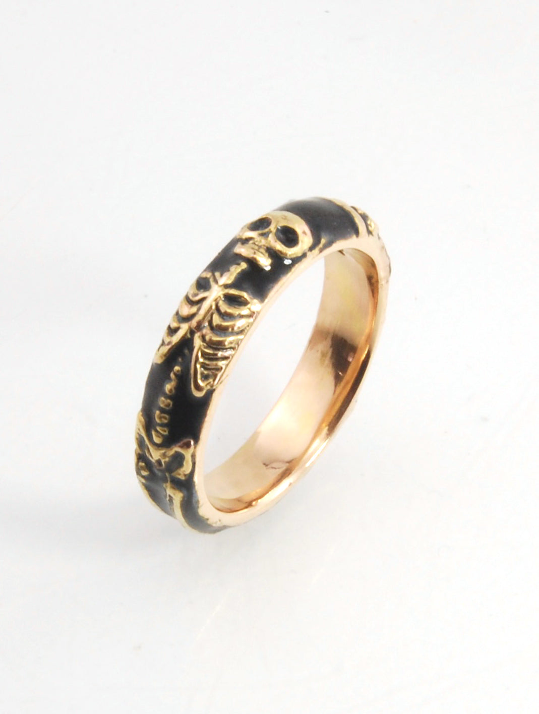 ENAMELED 14K Yellow Gold Memento Mori Skeleton Ring  -2.7mm-8mm - Choose from 5 Designs (Copy)