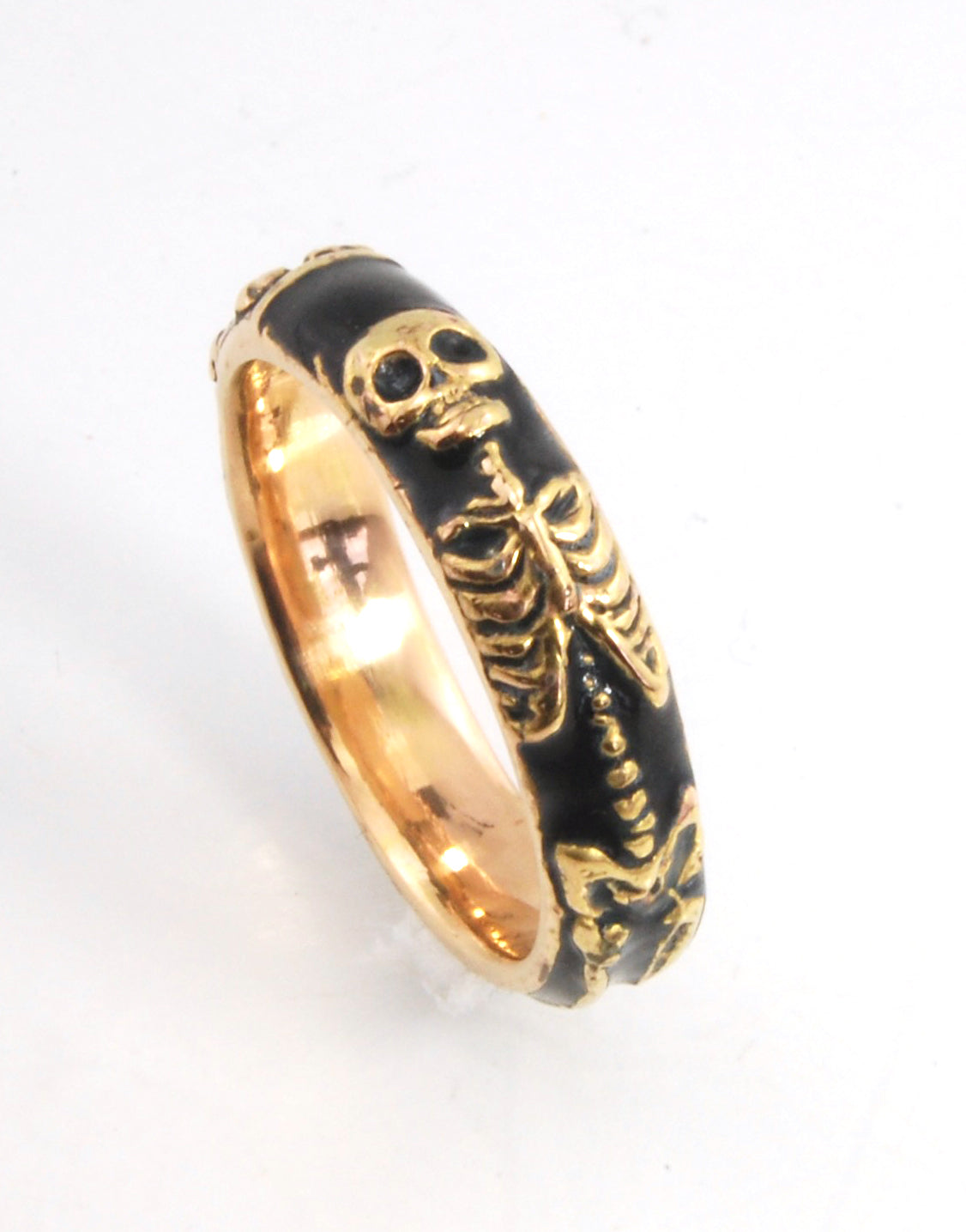 ENAMELED 14K Yellow Gold Memento Mori Skeleton Ring  -2.7mm-8mm - Choose from 5 Designs (Copy)
