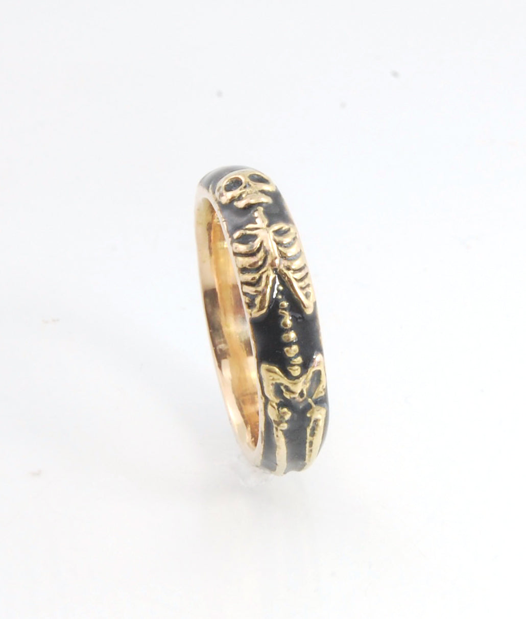 ENAMELED 14K Yellow Gold Memento Mori Skeleton Ring  -2.7mm-8mm - Choose from 5 Designs (Copy)
