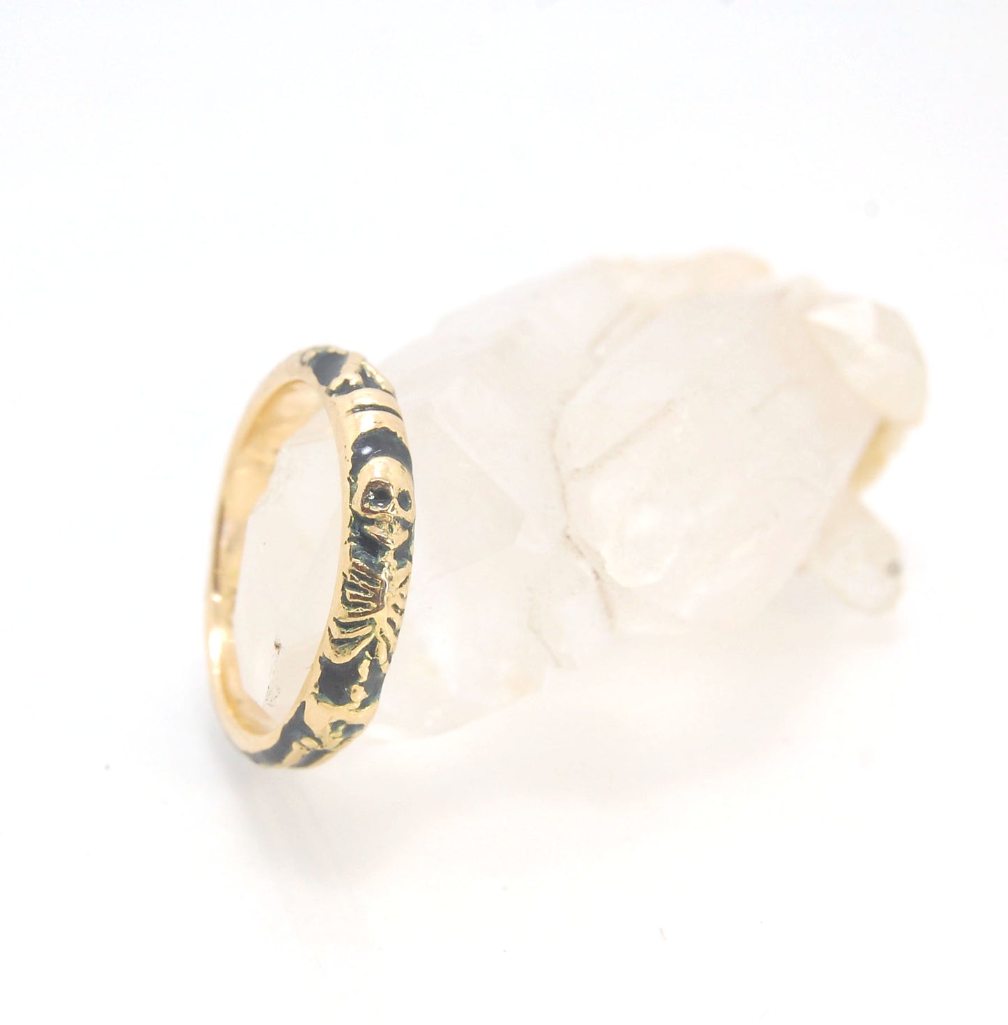 ENAMELED 14K Yellow Gold Memento Mori Skeleton Ring  -2.7mm-8mm - Choose from 5 Designs (Copy)