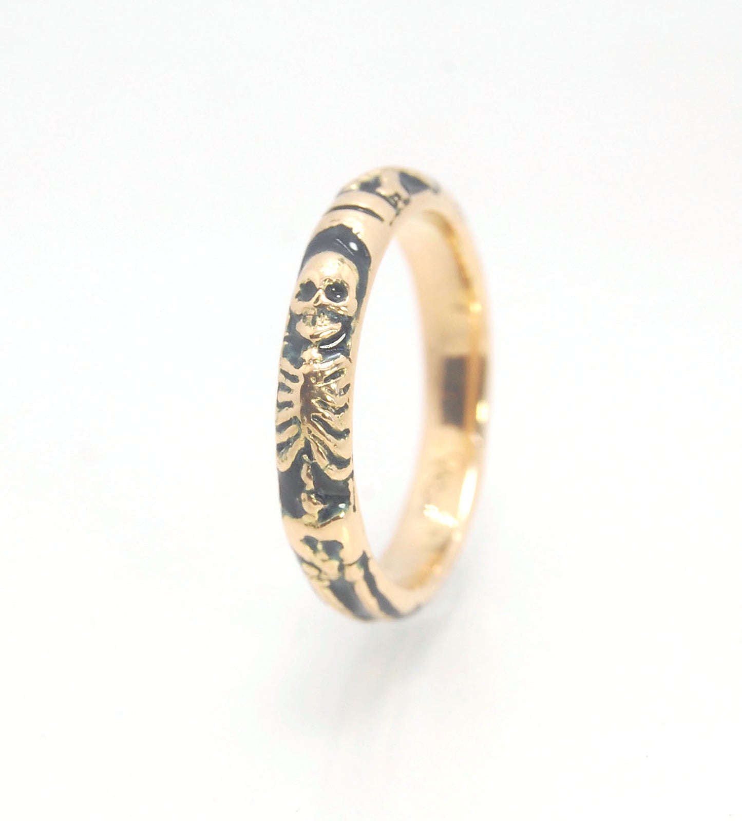 ENAMELED 14K Yellow Gold Memento Mori Skeleton Ring  -2.7mm-8mm - Choose from 5 Designs (Copy)
