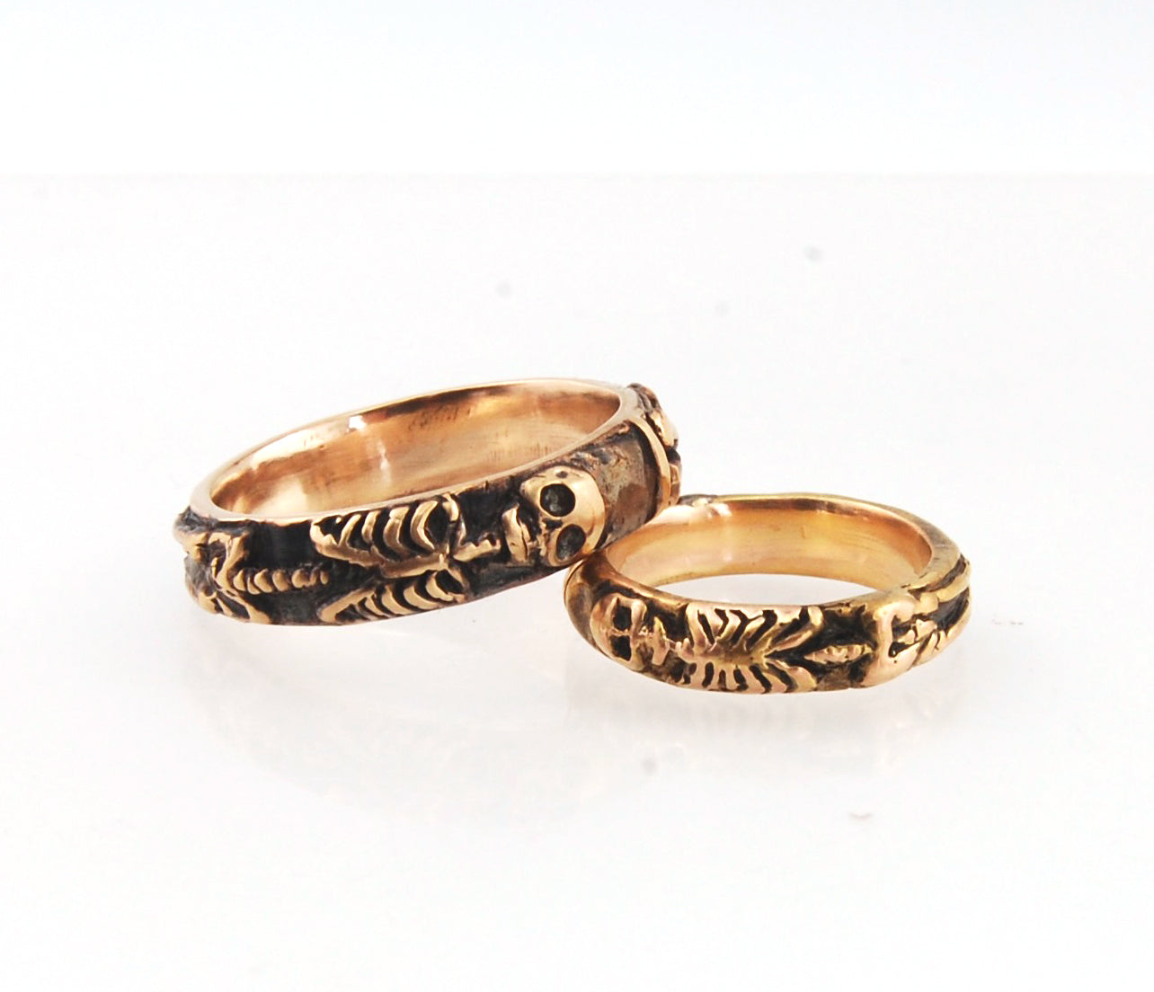 ENAMELED 14K Yellow Gold Memento Mori Skeleton Ring  -2.7mm-8mm - Choose from 5 Designs (Copy)