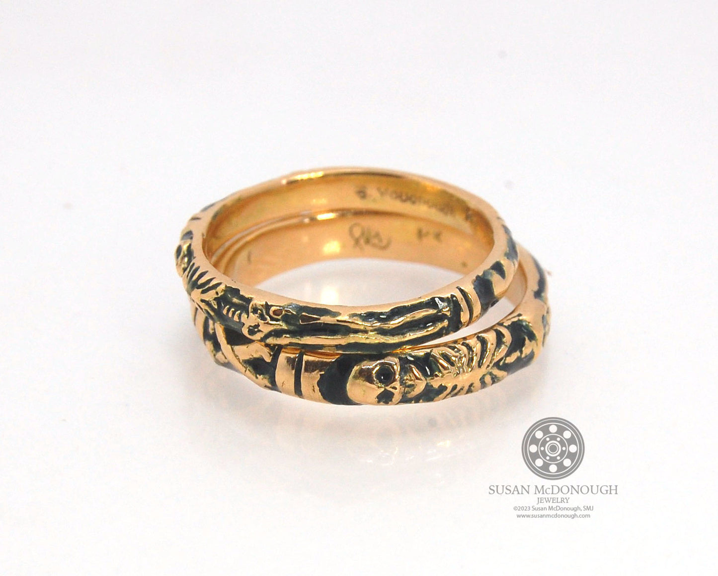 ENAMELED 14K Yellow Gold Memento Mori Skeleton Ring  -2.7mm-8mm - Choose from 5 Designs (Copy)