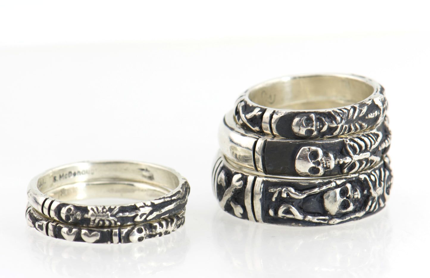 Oxidized Memento Mori Skeleton Ring in Sterling -2.7mm-8mm - Choose from 5 Designs