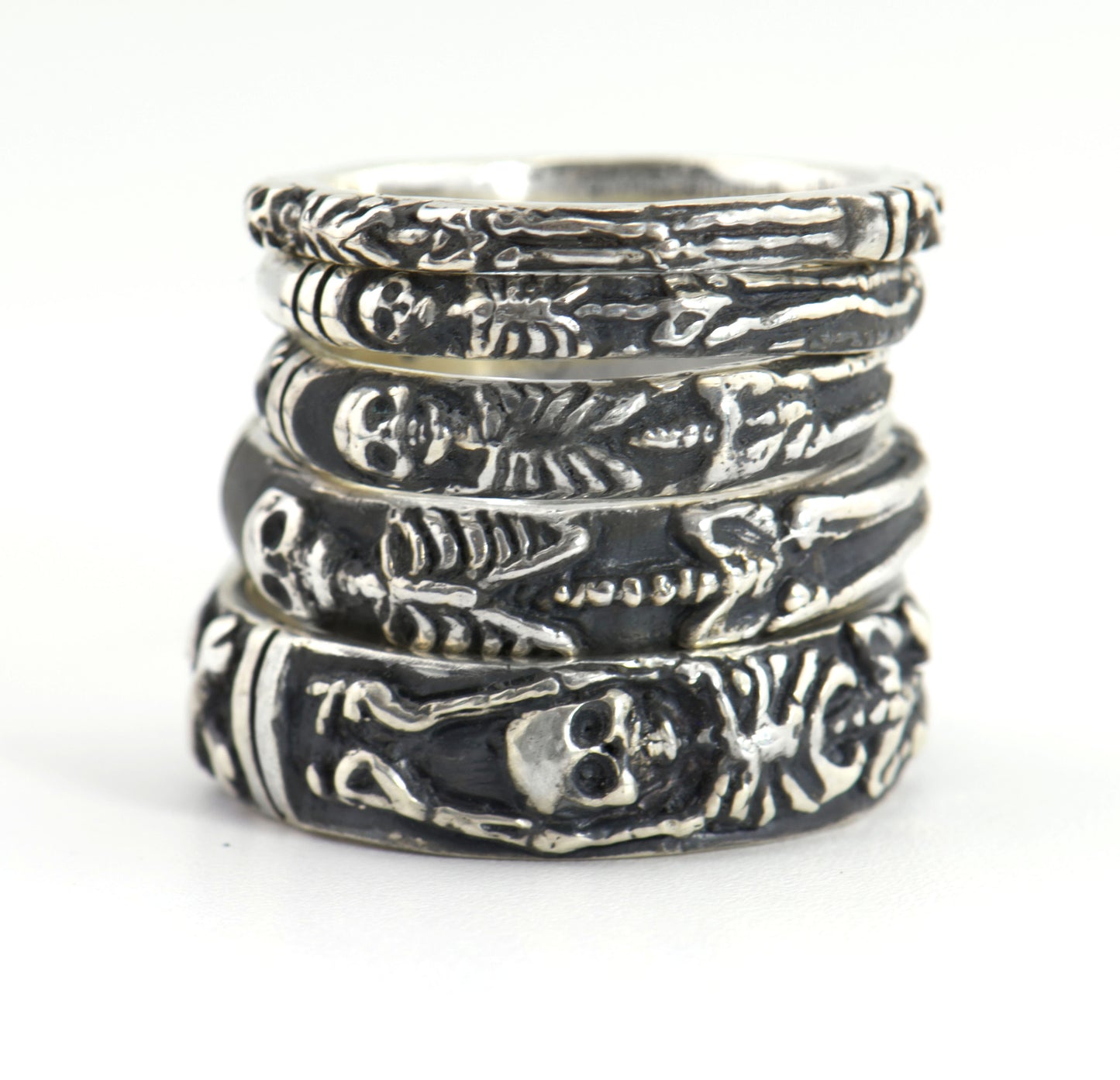 Oxidized Memento Mori Skeleton Ring in Sterling -2.7mm-8mm - Choose from 5 Designs