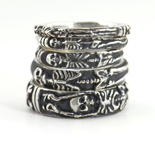 Oxidized Memento Mori Skeleton Ring in Sterling -2.7mm-8mm - Choose from 5 Designs