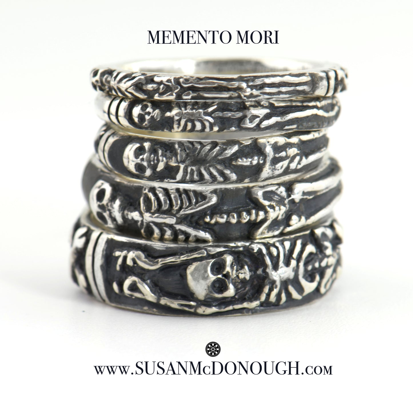Oxidized Memento Mori Skeleton Ring in Sterling -2.7mm-8mm - Choose from 5 Designs