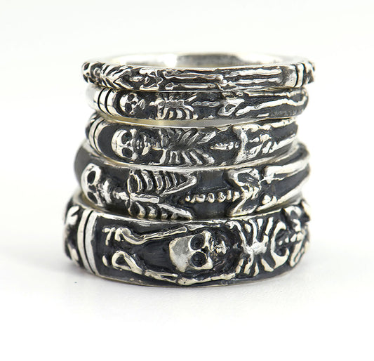 Oxidized Memento Mori Skeleton Ring in Sterling -2.7mm-8mm - Choose from 5 Designs