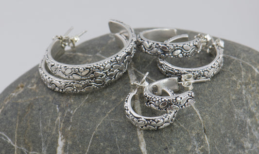 Oval Dots Hoop Post Earrings - Sterling Silver-in 3 sizes